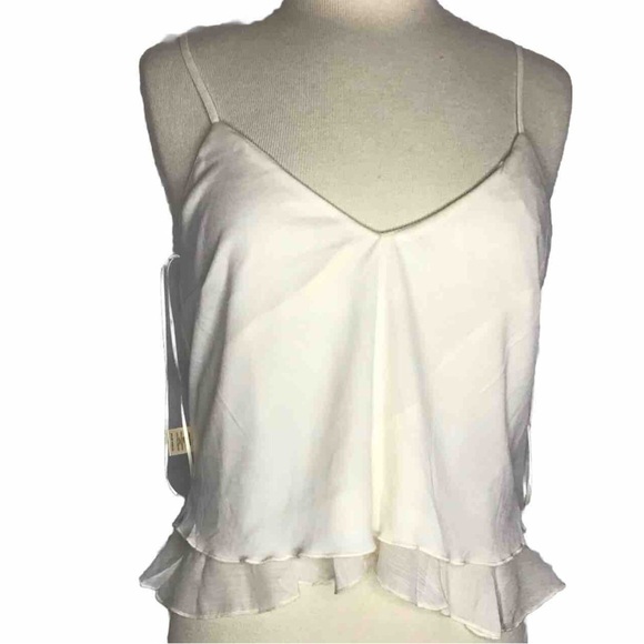 Thirty Thirty diaphanous ruffled ladjustable spaghetti strap cream Cami L NWT - Picture 4 of 8